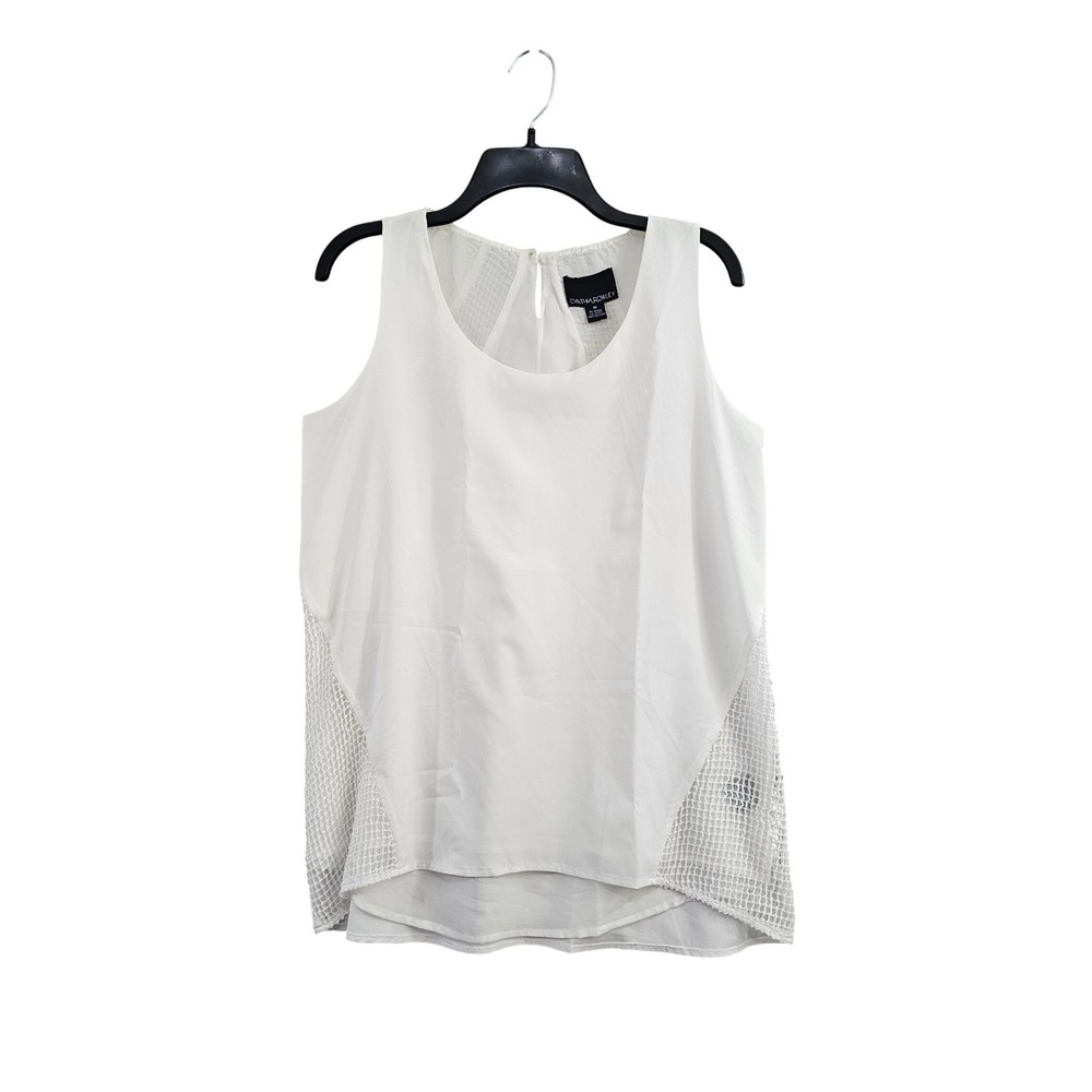 Cynthia Rowley White Sleeveless Mesh Inset High Low Blouse MC8301L-296 Womens M